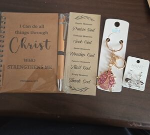 Gift Set With Notebook, Pen, Bookmark, Keychain/purse Charm And Earrings